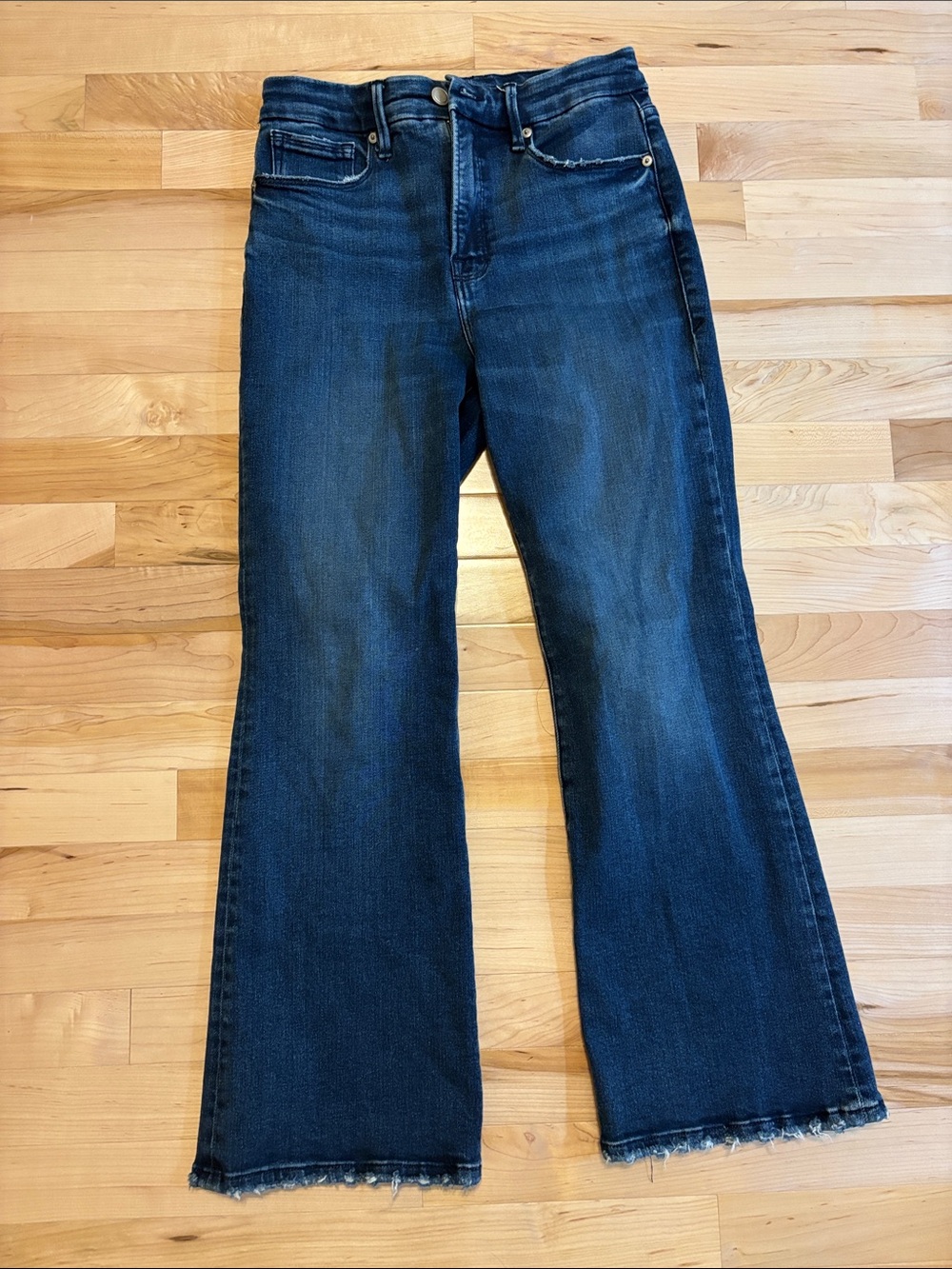 Good American Dark Blue Cropped Bootcut Jeans